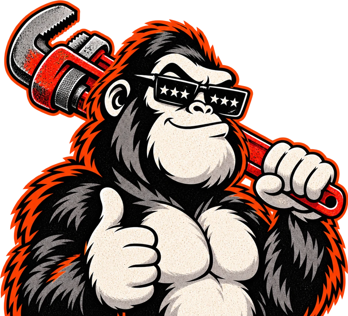 The Amplify Ape plumbing mascot with a pipe wrench
